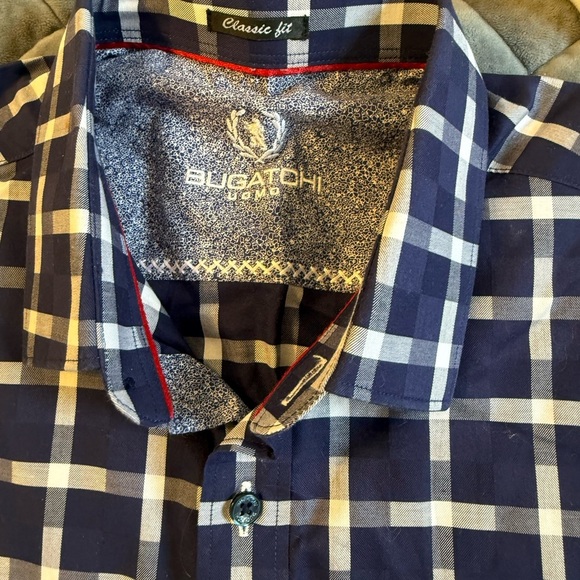 Navy check bugatchi uomo 100% cotton button down see measurements xl - Picture 8 of 11